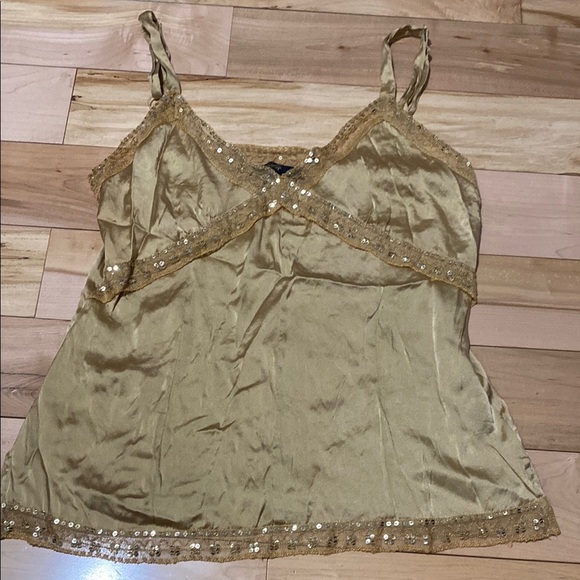 Christine Phillipe Tops - Gold Silk and Sequin Trim Cami Top